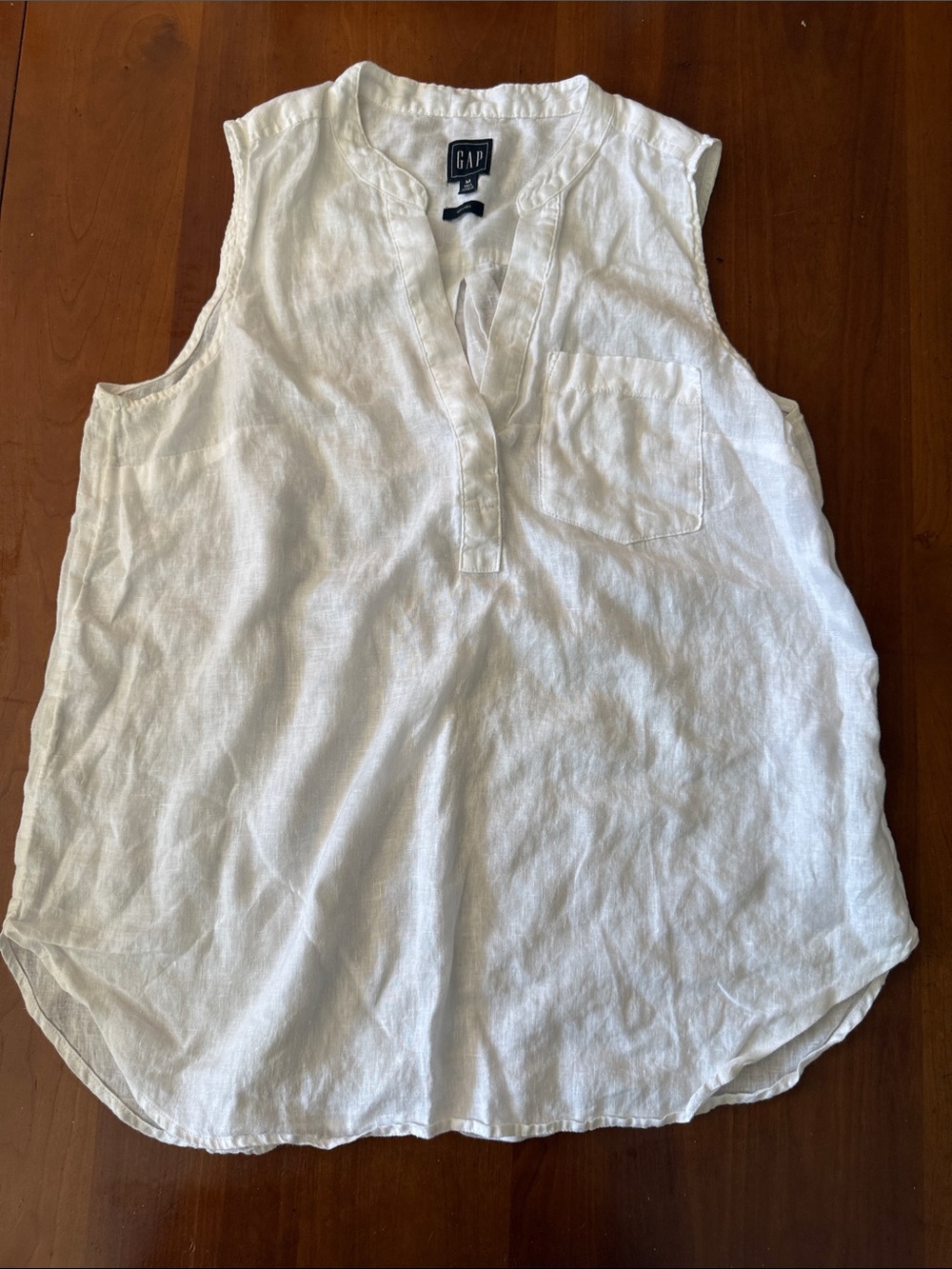 GAP White Sleeveless Linen Split-V Tunic with Chest Pocket